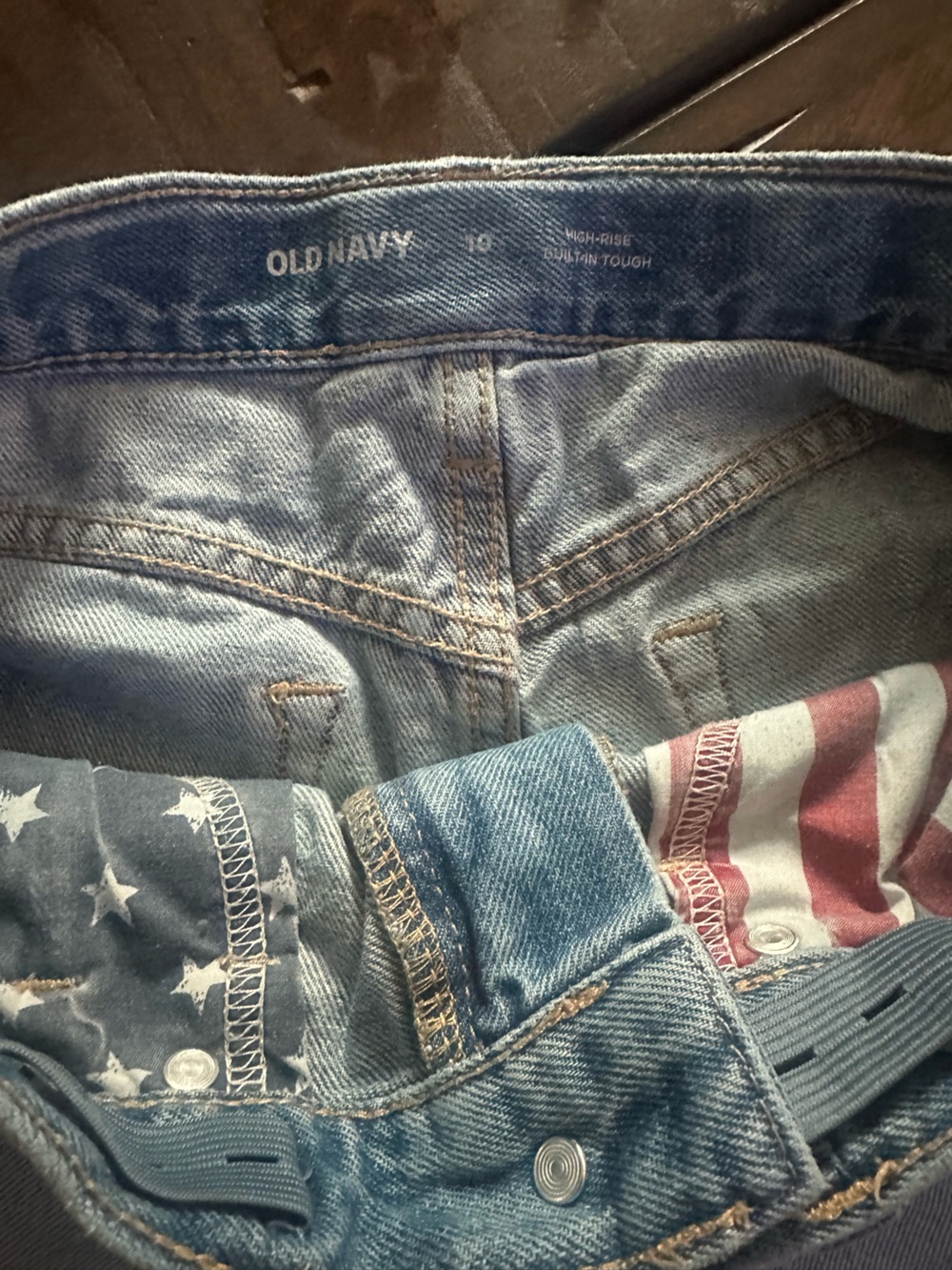 Old Navy Light Blue Denim Shorts with Flag Accent - Picture 3 of 3